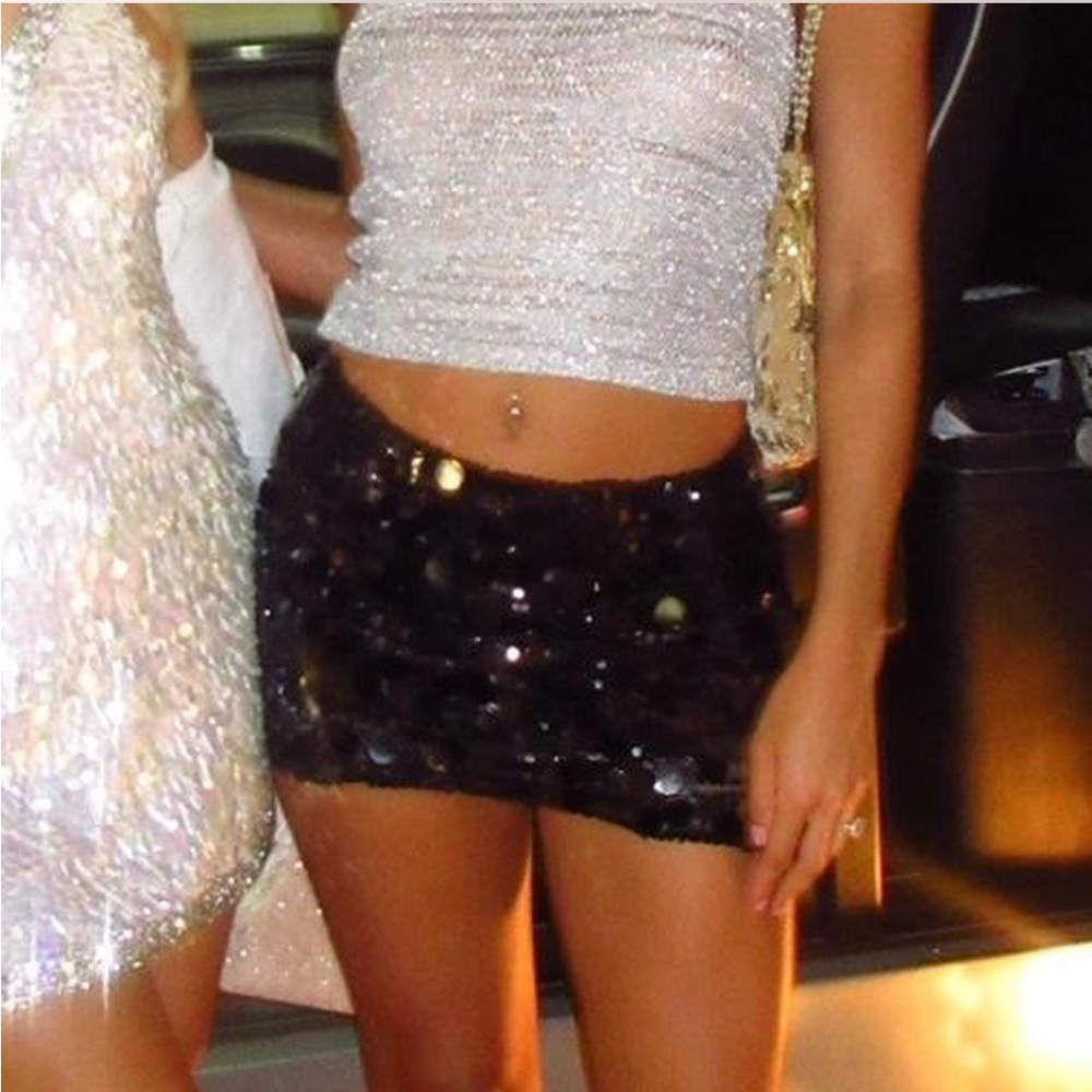 Peppermayo Black Sequin Mini Skirt
